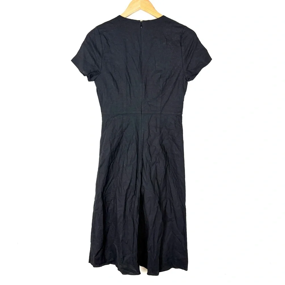 Madewell Linen-blend button-wrap midi dress in Black - Picture 11 of 12